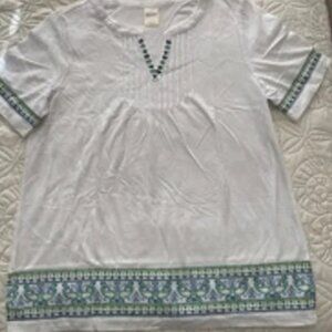 NWT Women's Blair Top Size M White Short Sleeve embroidered